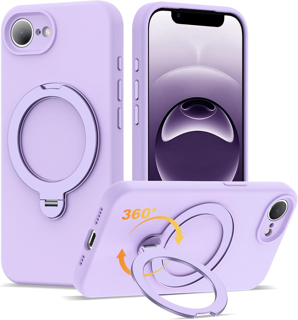 Case for iPhone 17E with 360°Spin Stand,6.1" Light Purple Magnetic 360°Spin Stand,Compatible with Mag-Safe,Soft Silicone 17E Case