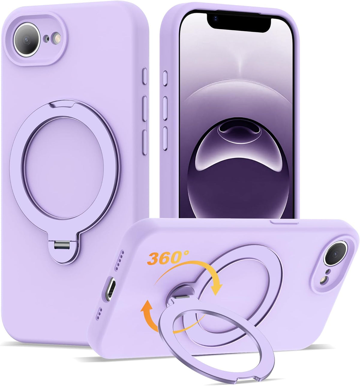 Case for iPhone 17E with 360°Spin Stand,6.1" Light Purple Magnetic 360°Spin Stand,Compatible with Mag-Safe,Soft Silicone 17E Case