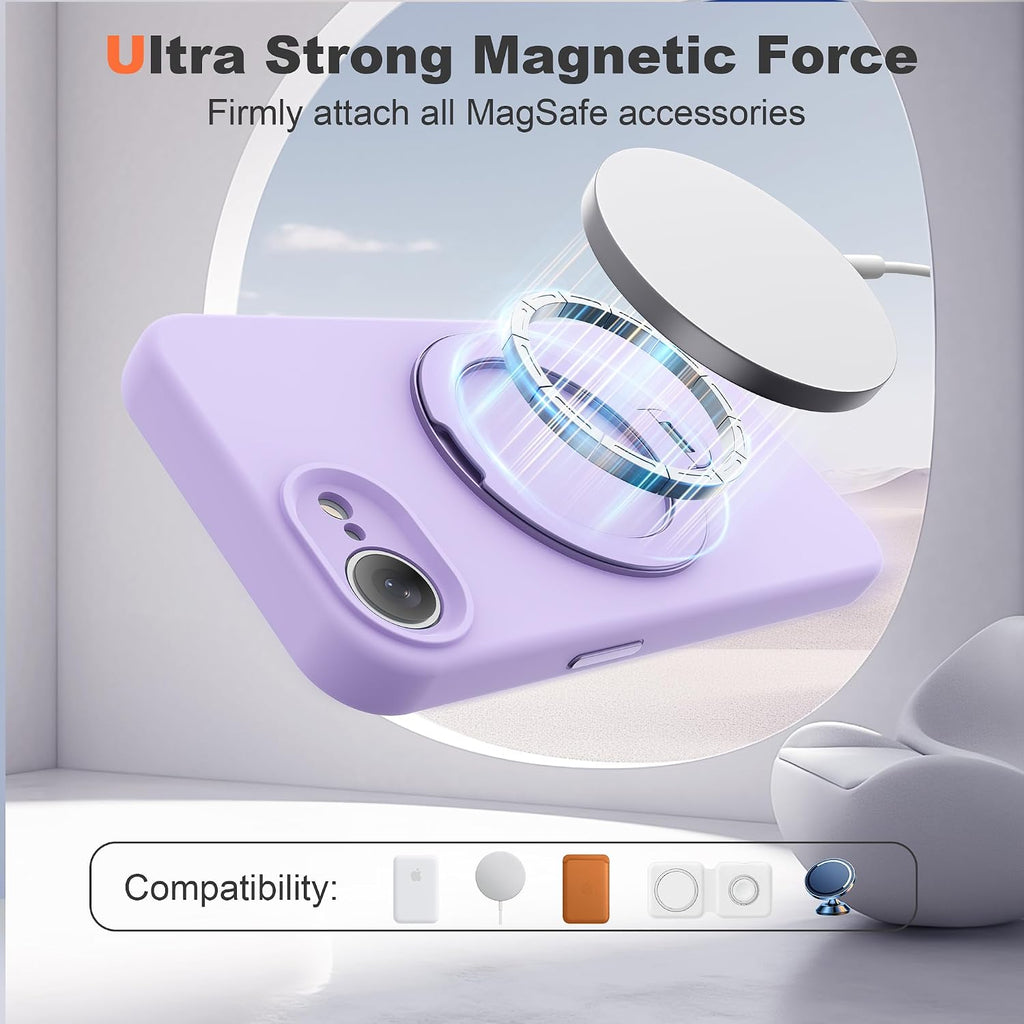 Case for iPhone 17E with 360°Spin Stand,6.1" Light Purple Magnetic 360°Spin Stand,Compatible with Mag-Safe,Soft Silicone 17E Case