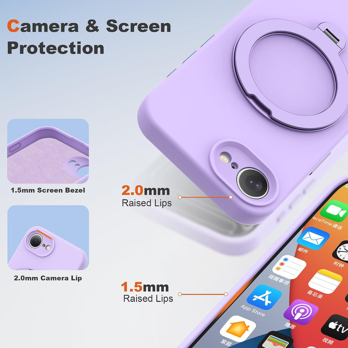 Case for iPhone 17E with 360°Spin Stand,6.1" Light Purple Magnetic 360°Spin Stand,Compatible with Mag-Safe,Soft Silicone 17E Case