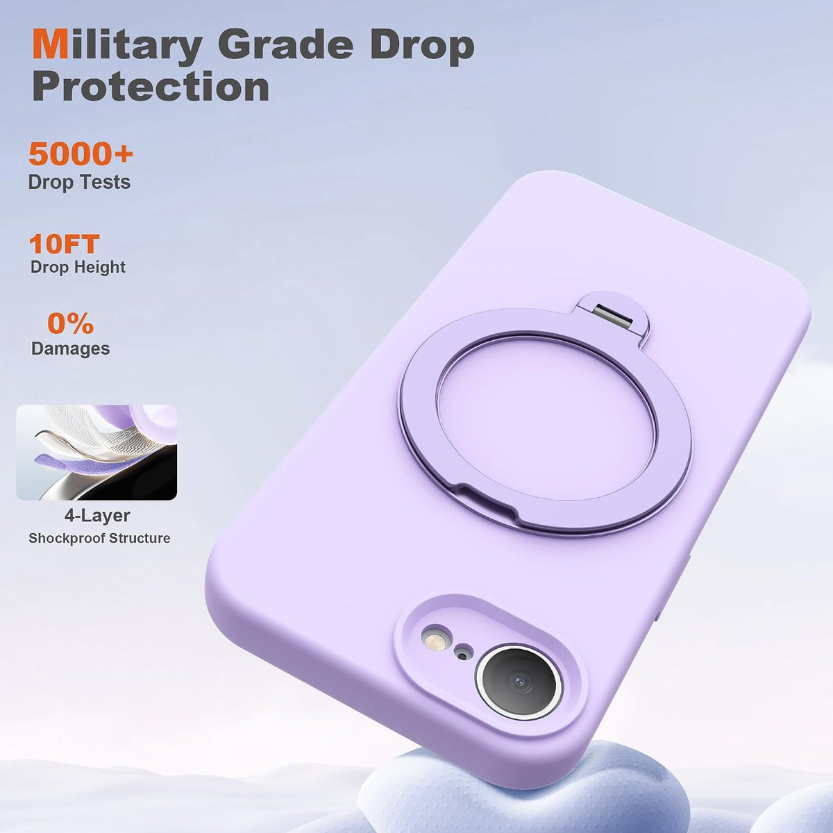 Case for iPhone 17E with 360°Spin Stand,6.1" Light Purple Magnetic 360°Spin Stand,Compatible with Mag-Safe,Soft Silicone 17E Case