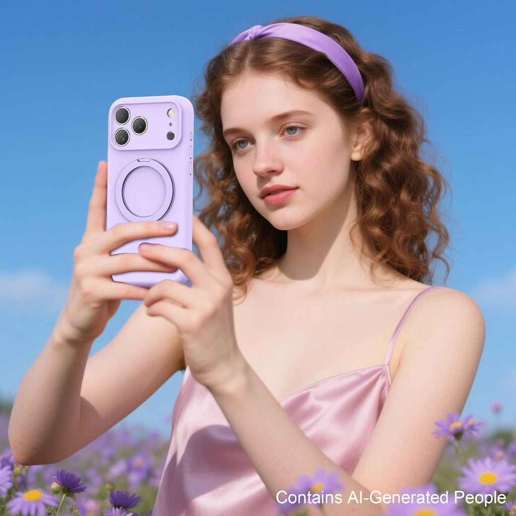 Case for iPhone 17E with 360°Spin Stand,6.1" Light Purple Magnetic 360°Spin Stand,Compatible with Mag-Safe,Soft Silicone 17E Case